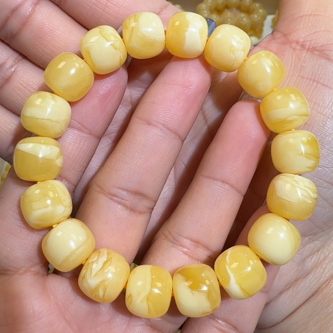 琥珀未镶嵌珠宝奇石12m焦皮同料老型花蜡手串19.2