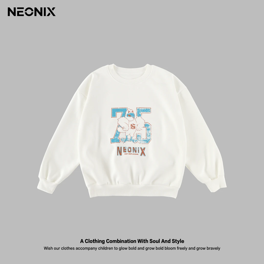 NEONIX秋季新款圆领卫衣美式卡通做旧印花中大童SY003