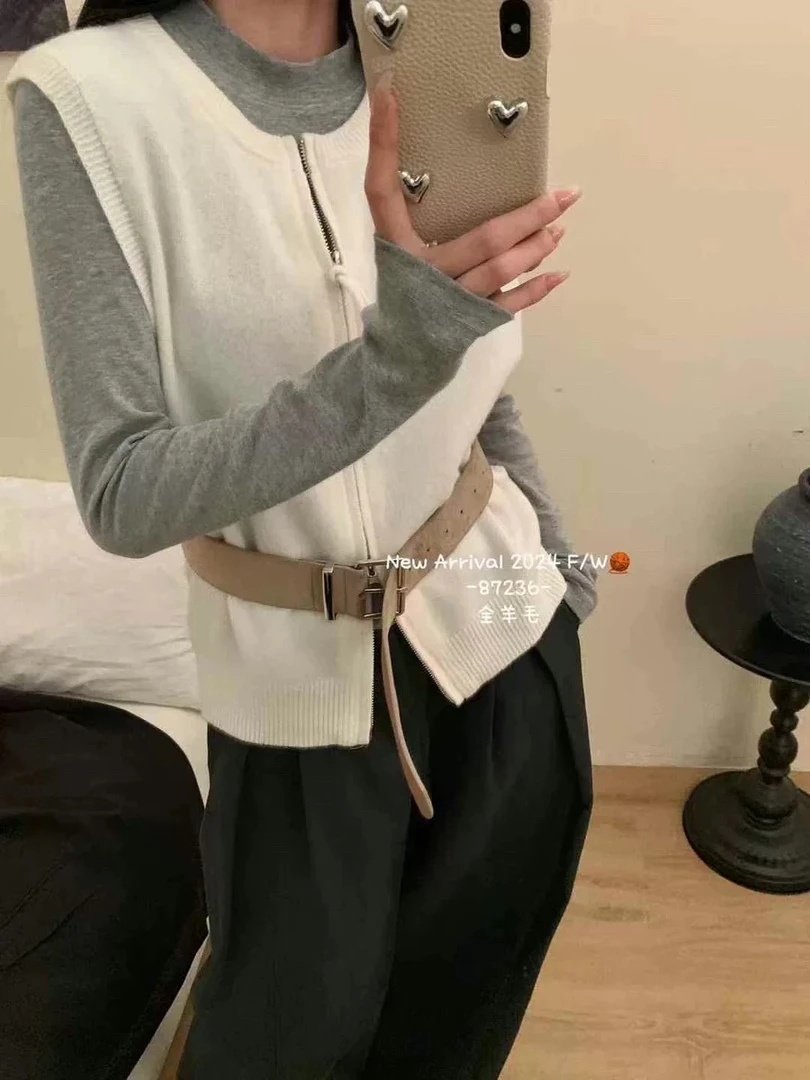 〔拉链马甲〕【不可机洗】欧货100%羊毛无袖针织休闲百搭叠穿针织背心