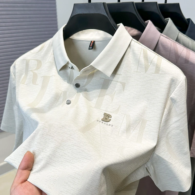 VIATEMSIARY潮流字母印花男士冰丝短袖t恤商务休闲宽松半袖POLO衫