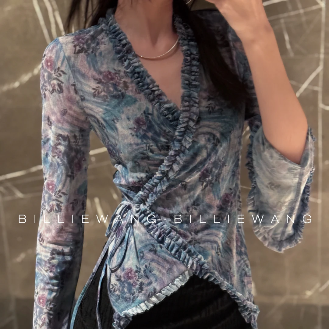 BW独立设计师高定系列｜手绘飞花｜手绘系木耳边网纱开衫上衣