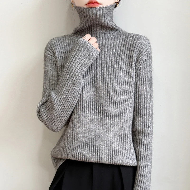 品牌秋冬时尚百搭可翻高领保暖纯色针织衫显瘦内搭打底衫毛衣女