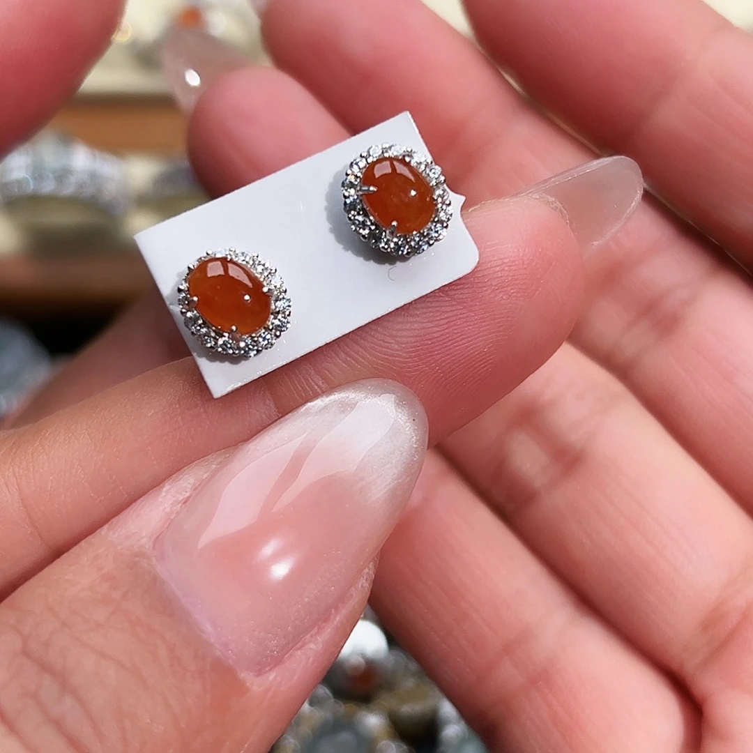 翡翠银S925镶嵌戒指缅甸天然A货翡翠耳钉