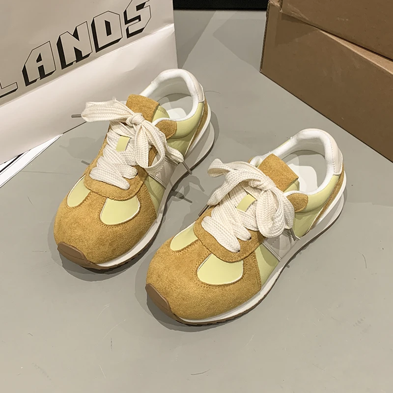 黄色德训鞋阿甘鞋女2025春款高级感百搭港风复古chic运动休闲鞋子