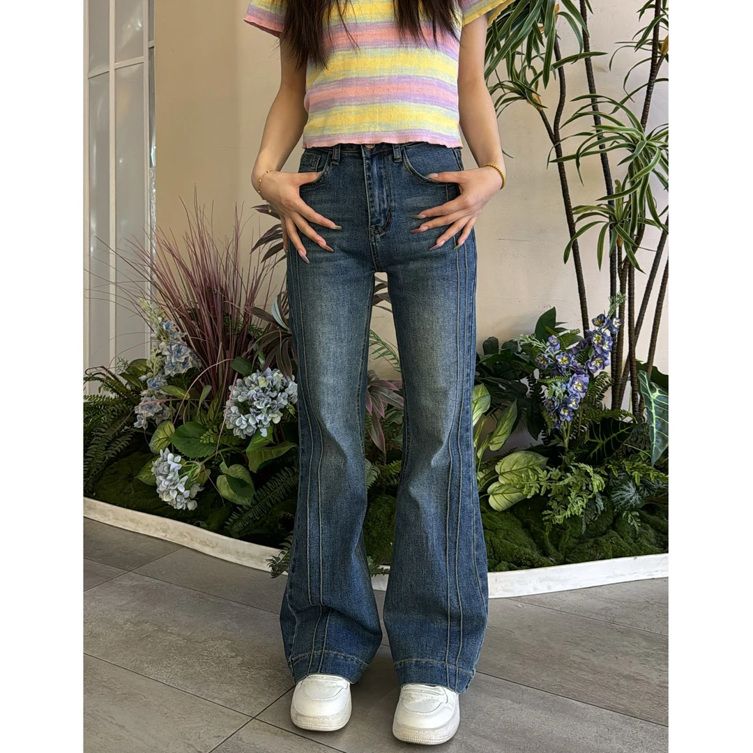 微喇牛仔裤女小个子裤子新款高腰显瘦蓝色爆款直筒复古喇叭裤夏季