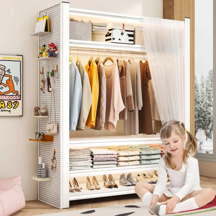 衣柜衣架货架防尘帘开放式衣帽间卧室简易角钢家用落地多层置物架