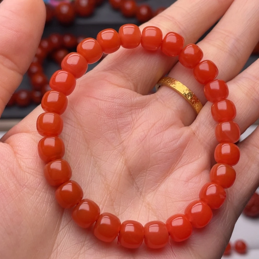 南红玛瑙未镶嵌手链7.6mm顶品保山冰红老型手串