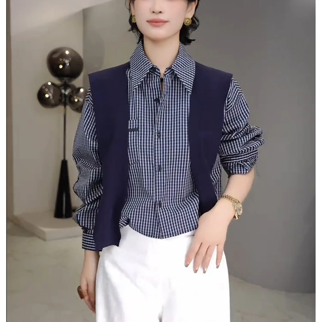 韩版时尚简约日常通勤衬衫2025秋季爆款休闲百搭条纹翻领披肩上衣