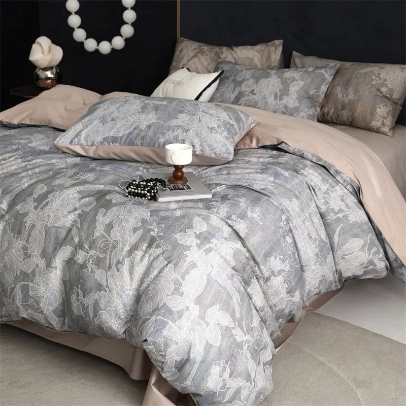 西柚子 灰秘境 2025新款新疆长绒棉全棉纯棉四件套数码印花加厚