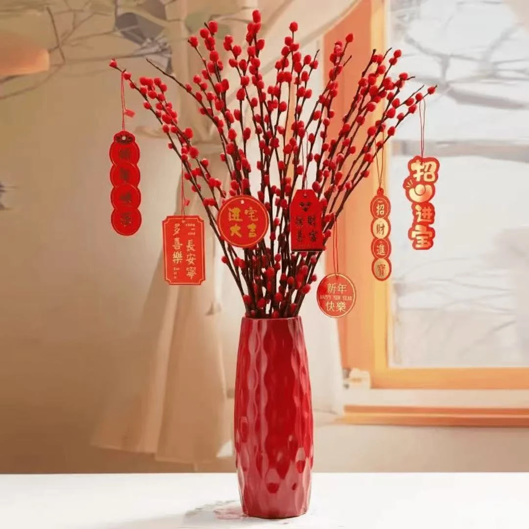 【20枝带花盆】红色招财银柳真花年宵花室内客厅摆放装饰花染色新鲜