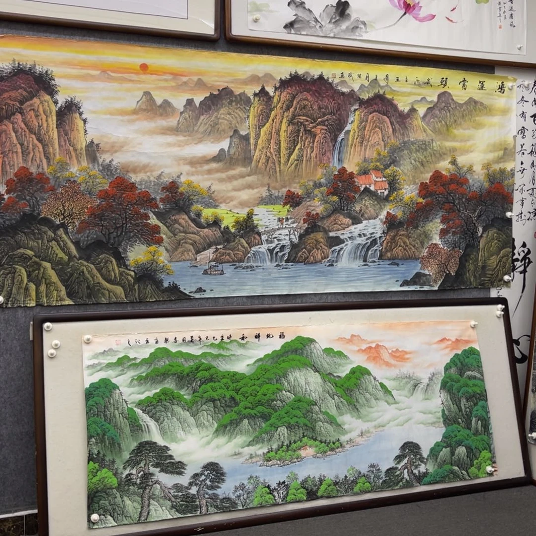 国画八尺鸿运当头山水画芯微瑕