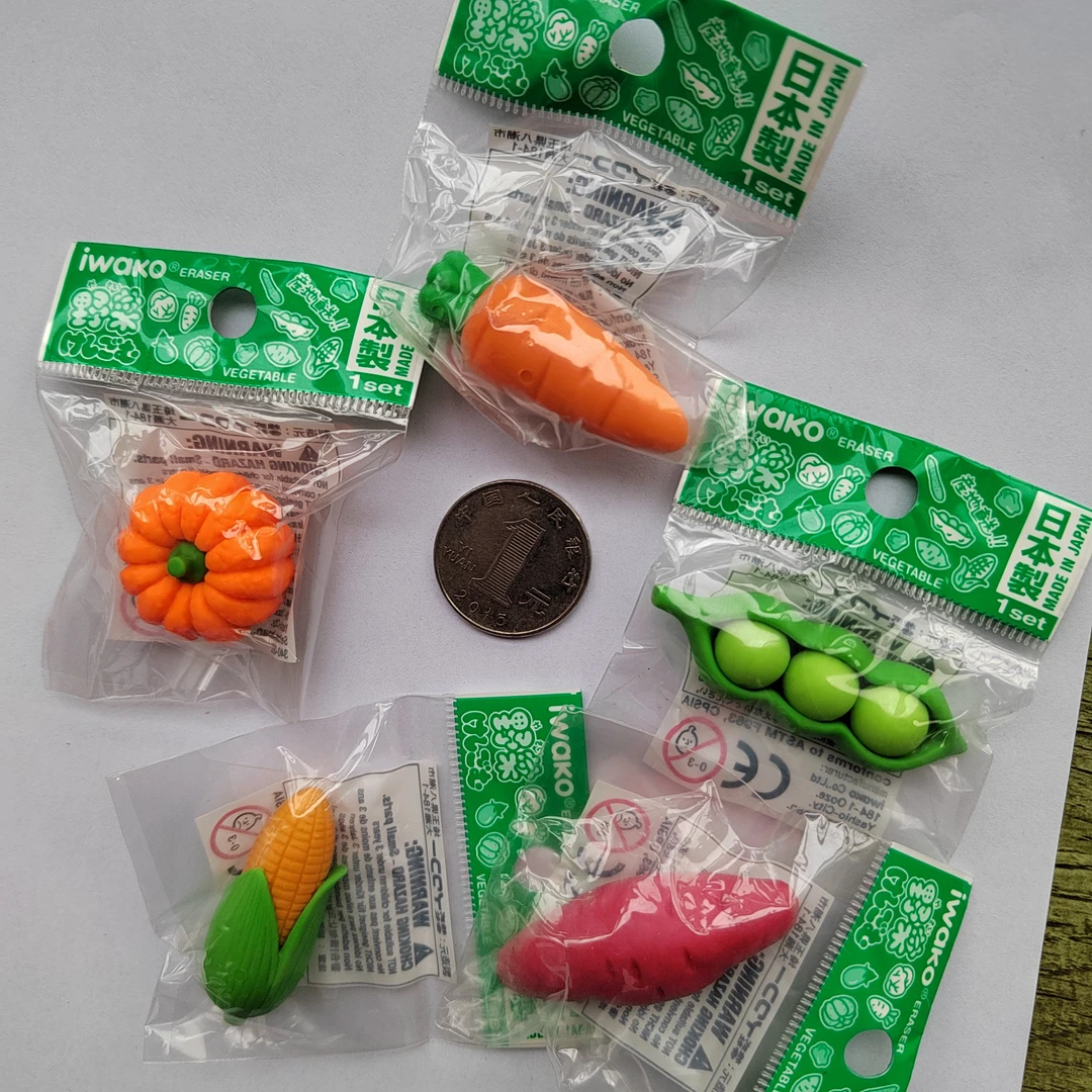 IWAKO卡通日本进口可爱蔬菜水果造型橡皮擦小学生用儿童礼物