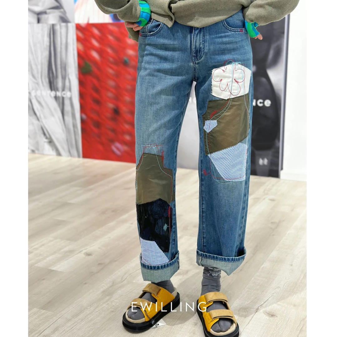 SHORT SENTENCE拼布刺绣牛仔长裤