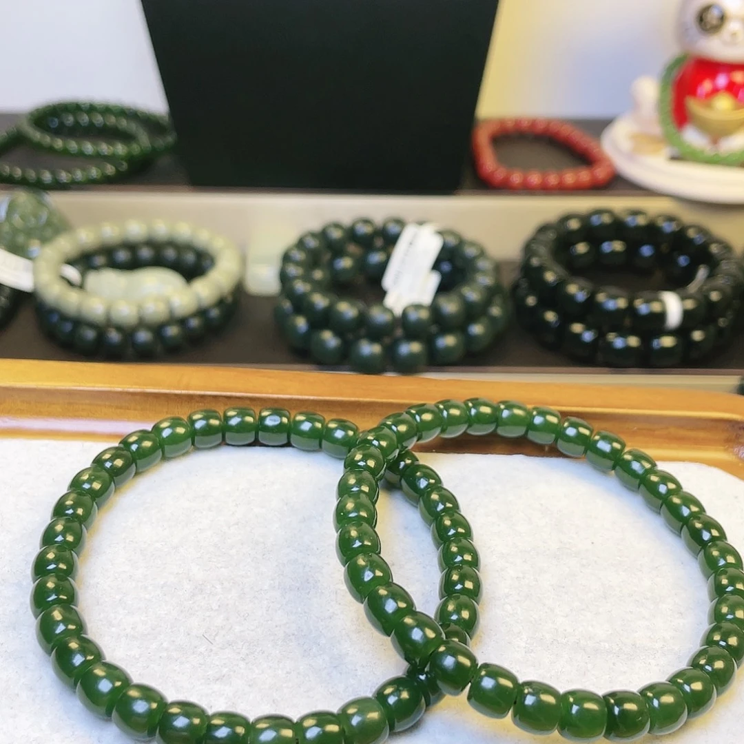 和田玉（碧玉）未镶嵌手串老坑老料老菠菜无黑点儿碧玉手串