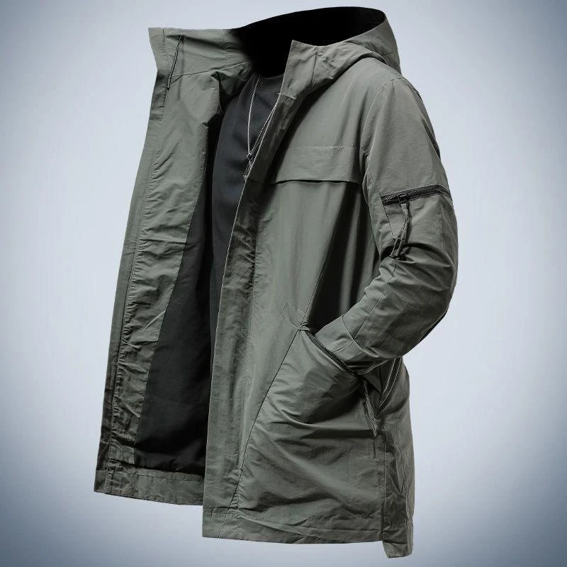 2025新款春秋潮流长款高级感工装防风大衣春秋季连帽休闲夹克男款