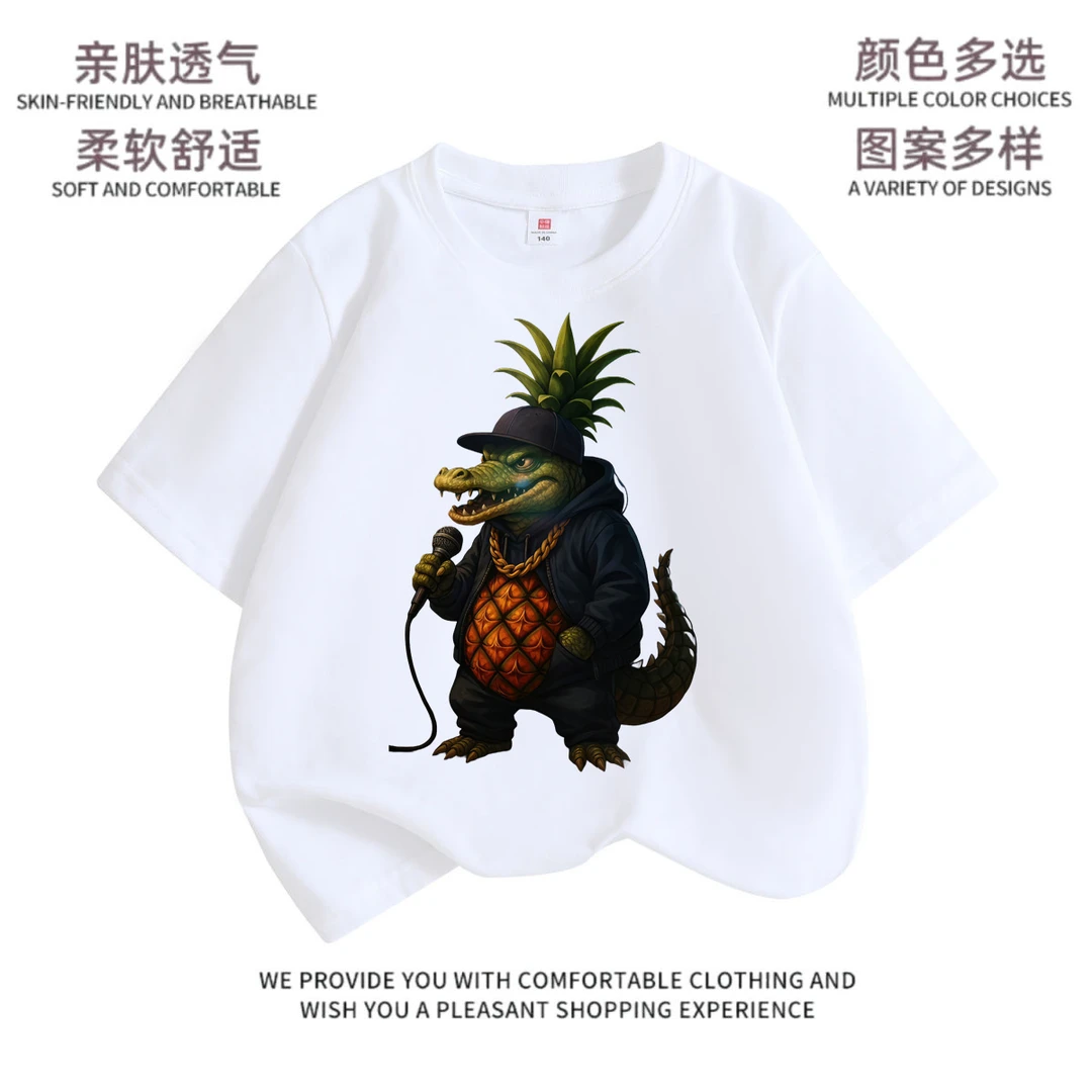 2025夏季新款男童菠萝鳄鱼国外山海经中大童短袖上衣T恤衣服