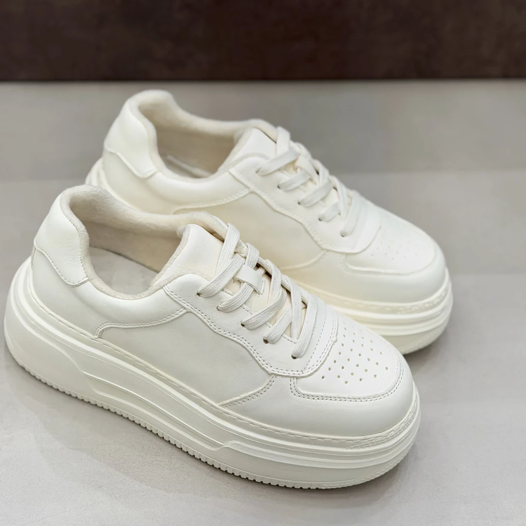 原版欧货马皮加绒厚底小白鞋女增高软底轻便休闲板鞋秋冬新款