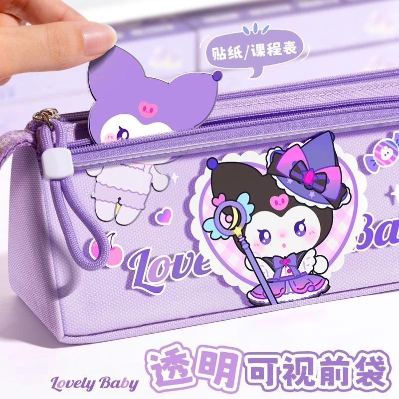 新款三角卡通笔袋学生双层大容量文具收纳袋高颜值手提耐磨铅笔袋