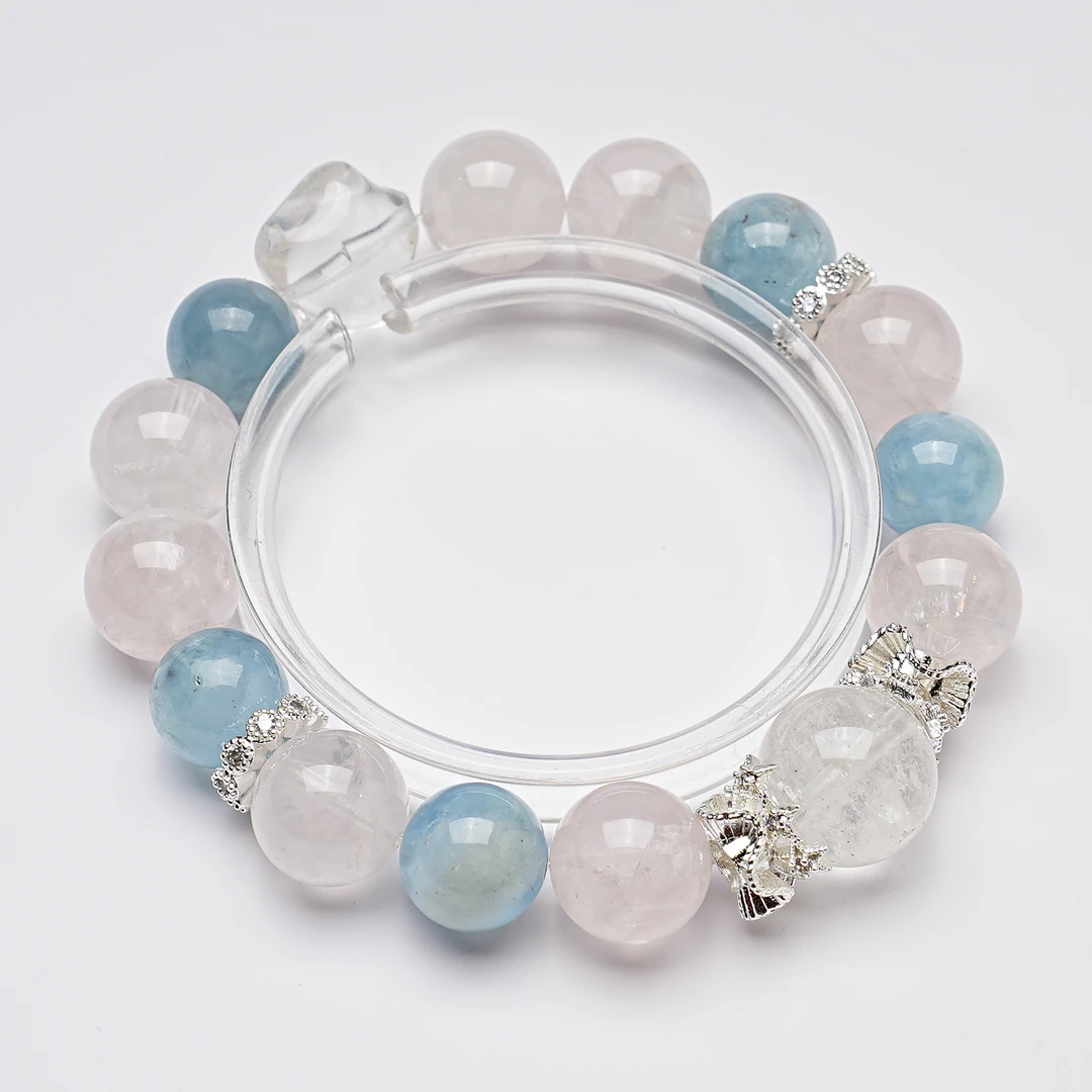 【夕雨新晴】天然水晶海蓝宝白幽灵手串女生显白冰粉手链多样性发一