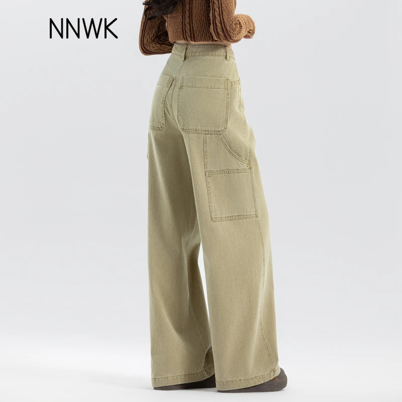 老钱风裤子工装牛仔裤女2025新款爆款秋冬黄色阔腿裤设计感直筒裤