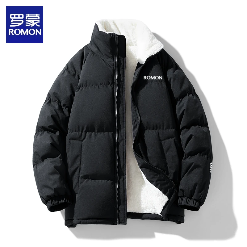Romon/罗蒙冬季保暖棉衣立领加厚毛里棉服潮短款棉袄时尚情侣外套