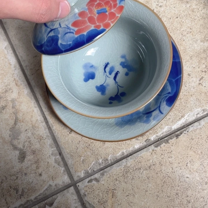 琉璃手工艺品青花金盖碗jjjj