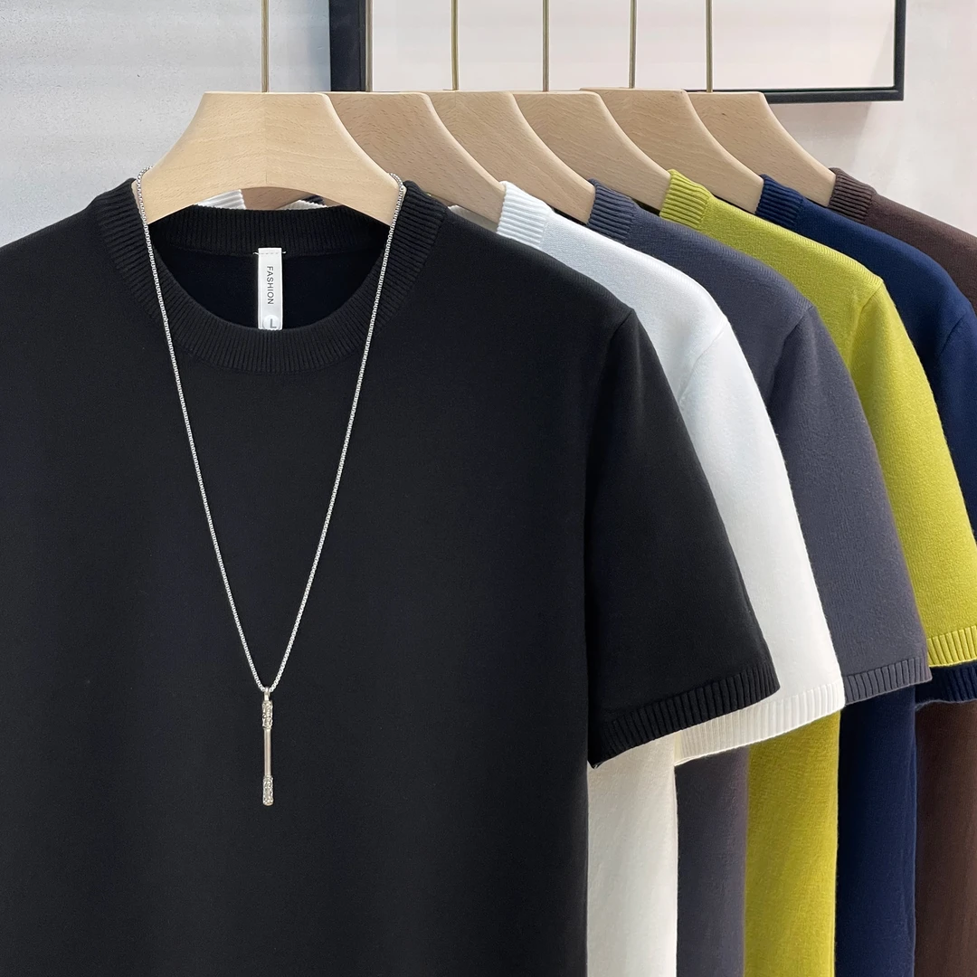 抗起球仿羊春秋绒针织男士短袖T恤圆领纯色打底简约基础通勤轻熟