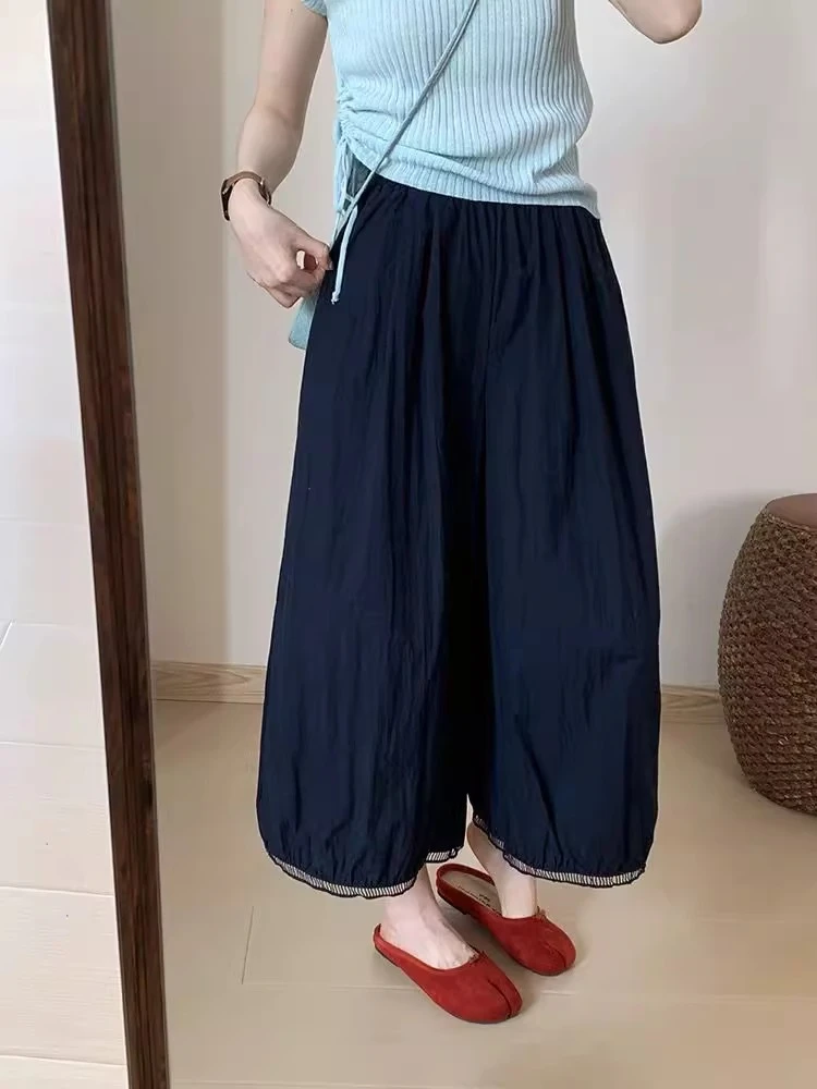 孕妇装夏装薄款花边灯笼裤宽松显瘦洋气阔腿裤抽绳九分休闲裤夏季