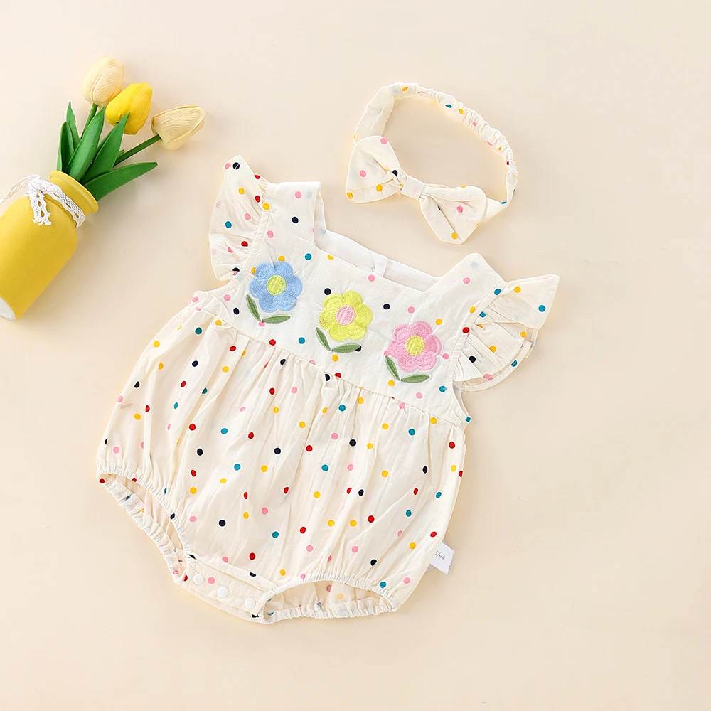 婴幼儿夏季新款彩球方领口飞袖包屁衣