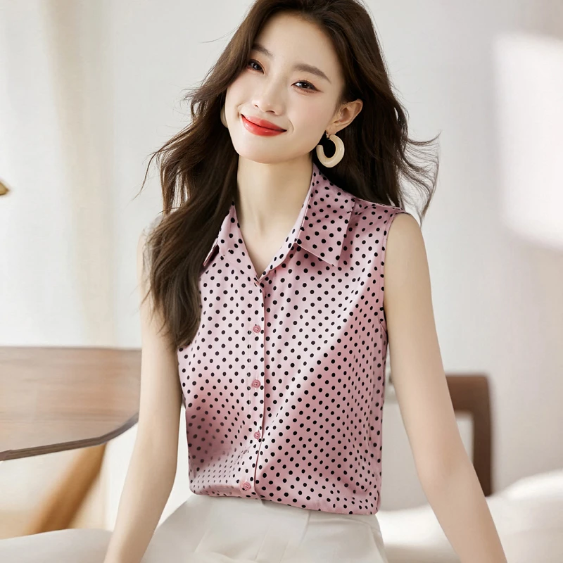 宽松显瘦波点雪纺衫无袖衬衫背心女2025夏装新款上衣气质时尚小衫