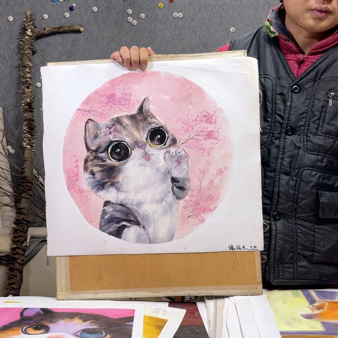 油画行路人小院绘画作品竞拍