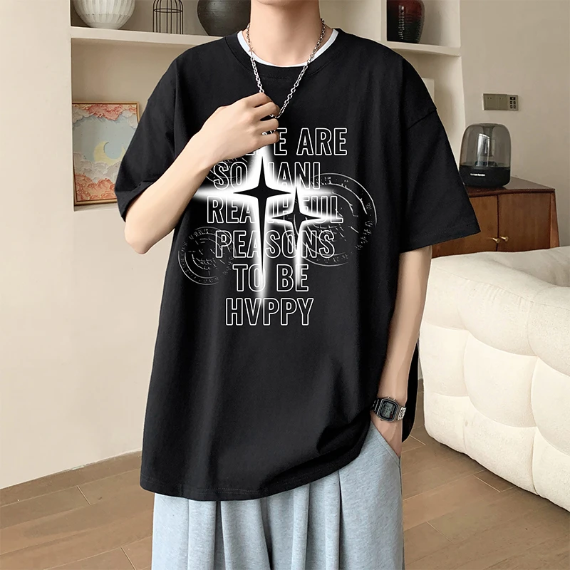 实拍男装100%纯棉T恤2025新款夏季宽松美式潮流高级感体恤上衣情