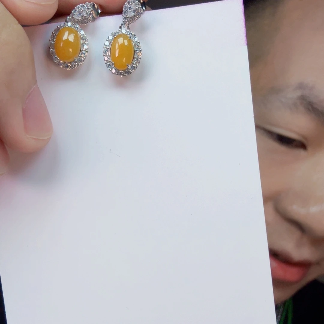 翡翠银S925镶嵌颈饰一对