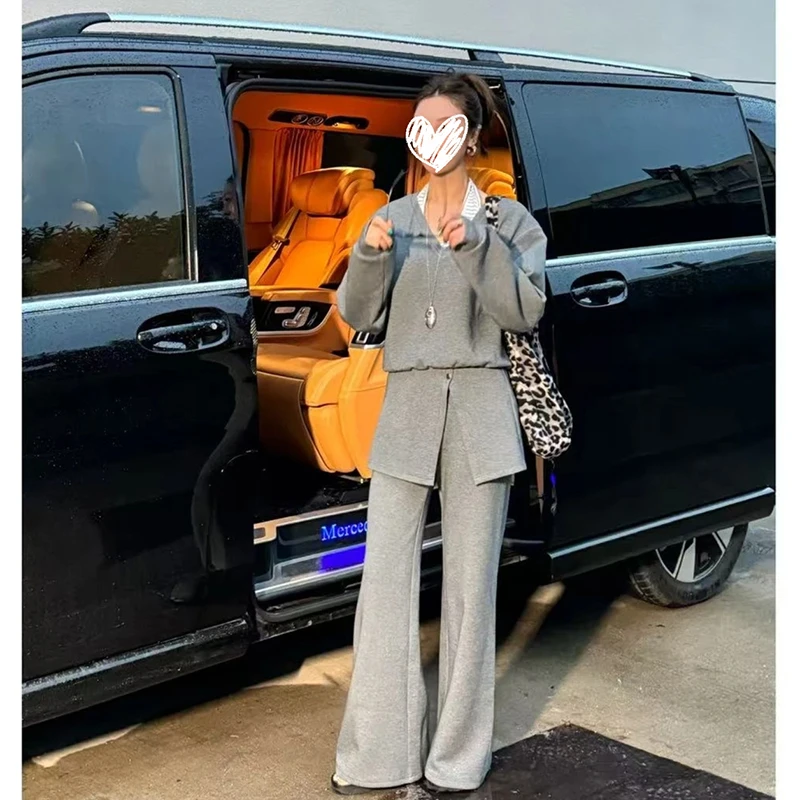 挂脖吊带V领长袖卫衣高腰宽松阔腿屁帘裤秋季韩系三件套装