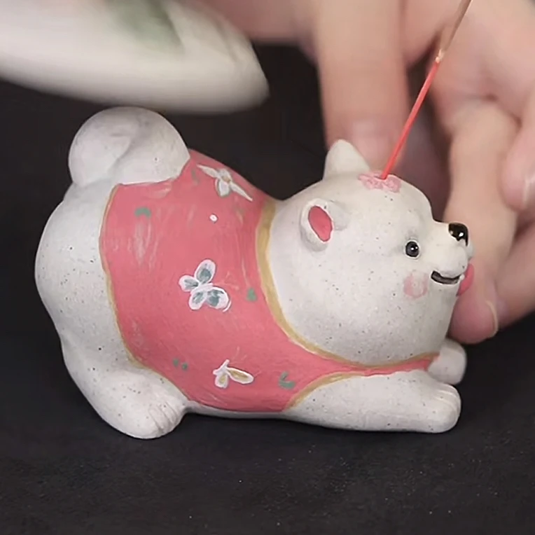 念一|白段泥狗狗茶宠香插摆件