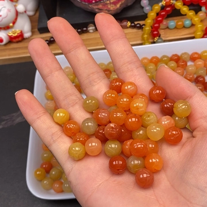 未镶嵌卡10金丝玉莲花珠30个玛瑙/玉髓