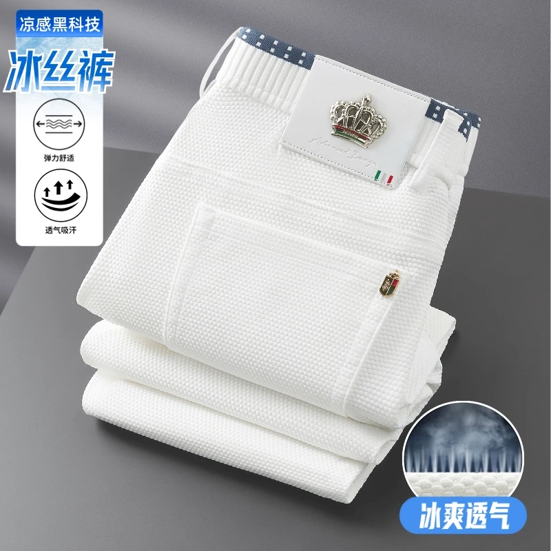 泰维肯戈夏季薄款男士休闲裤冰丝时尚透气轻奢直筒宽松百搭速干裤