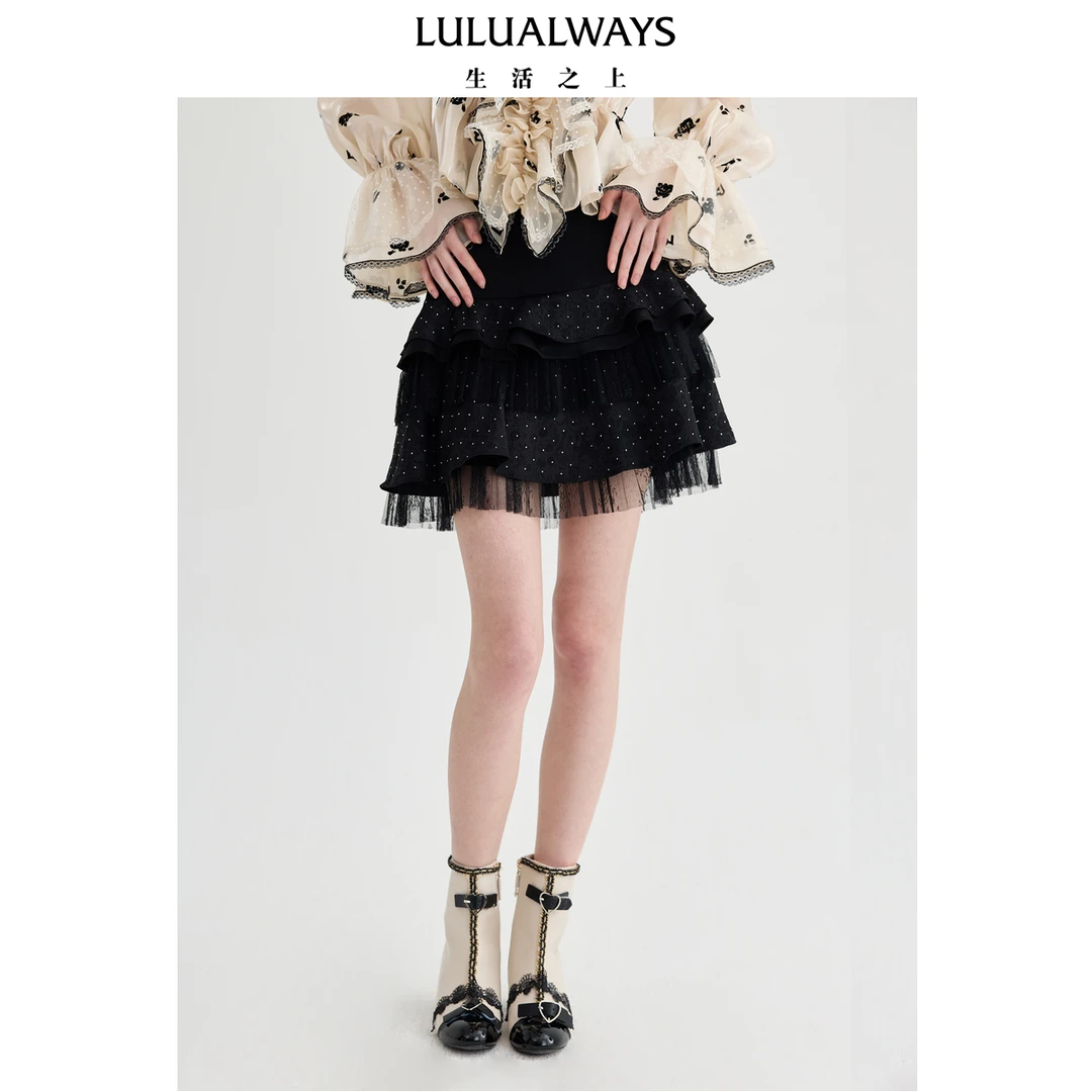 LULUALWAYS【商场同款】25春季新款经典简约烫钻高腰显瘦半身裙女