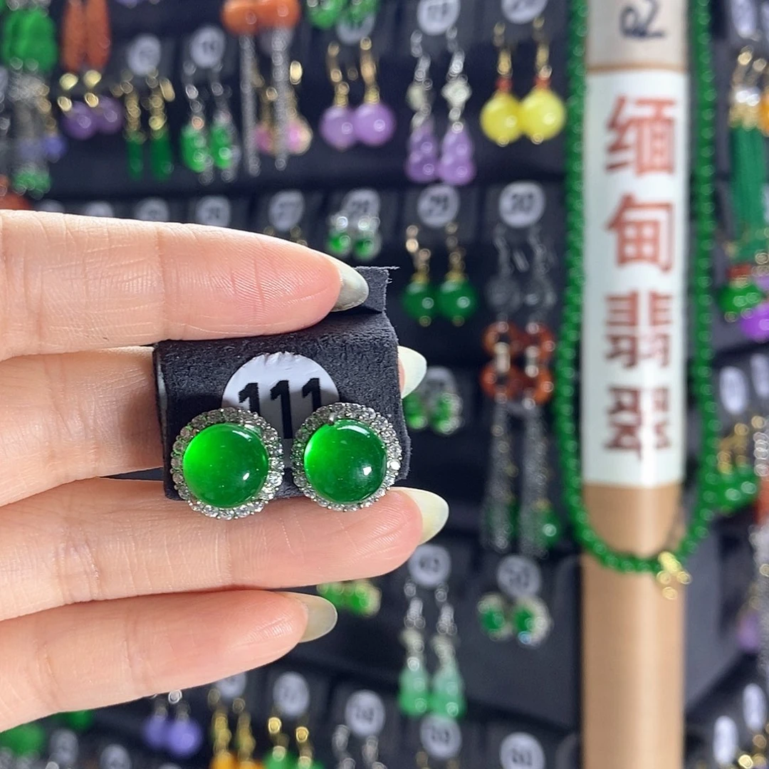 翡翠银S925镶嵌耳饰111