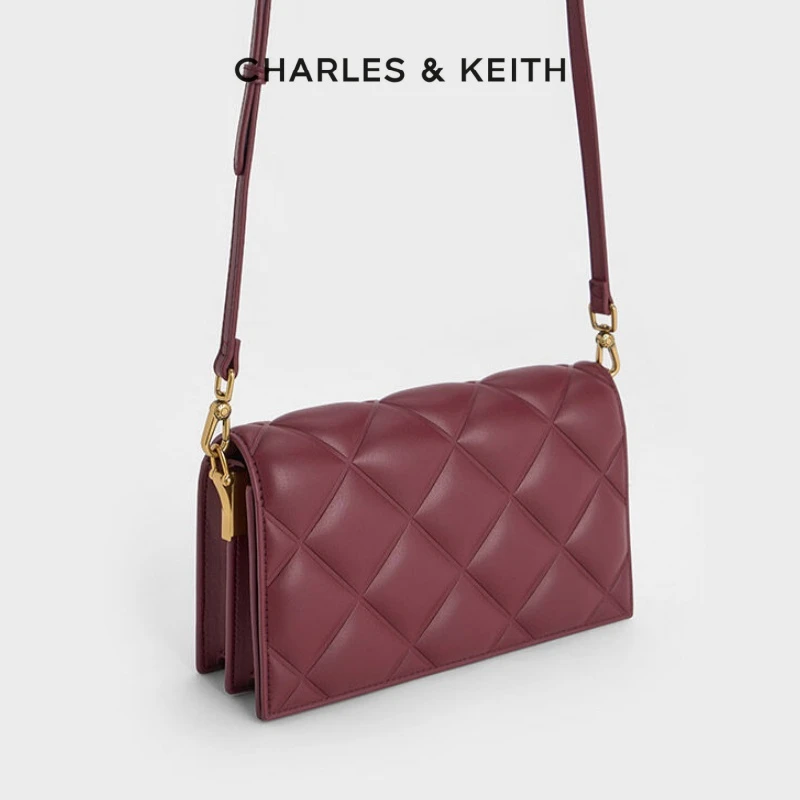 CHARLES & KEITH【商场同款】菱格小香丝带饰单肩斜跨包女70770588