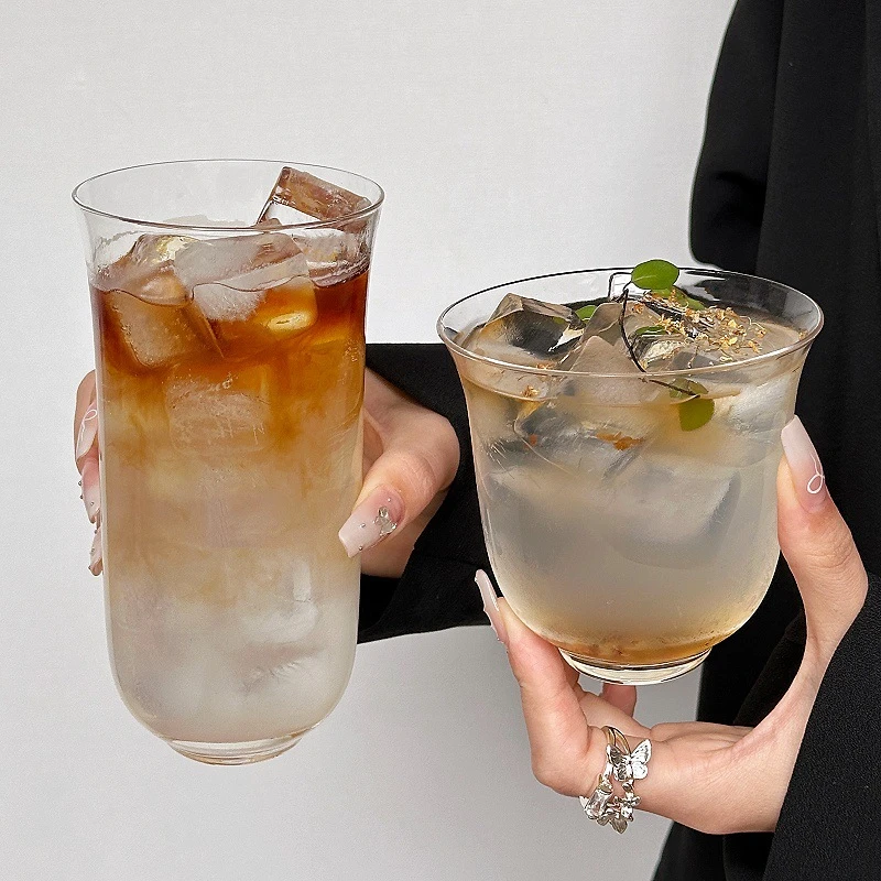 新中式轻薄阔口玻璃杯中式功夫茶玻璃杯国风鸡尾酒杯冰咖啡拿铁杯
