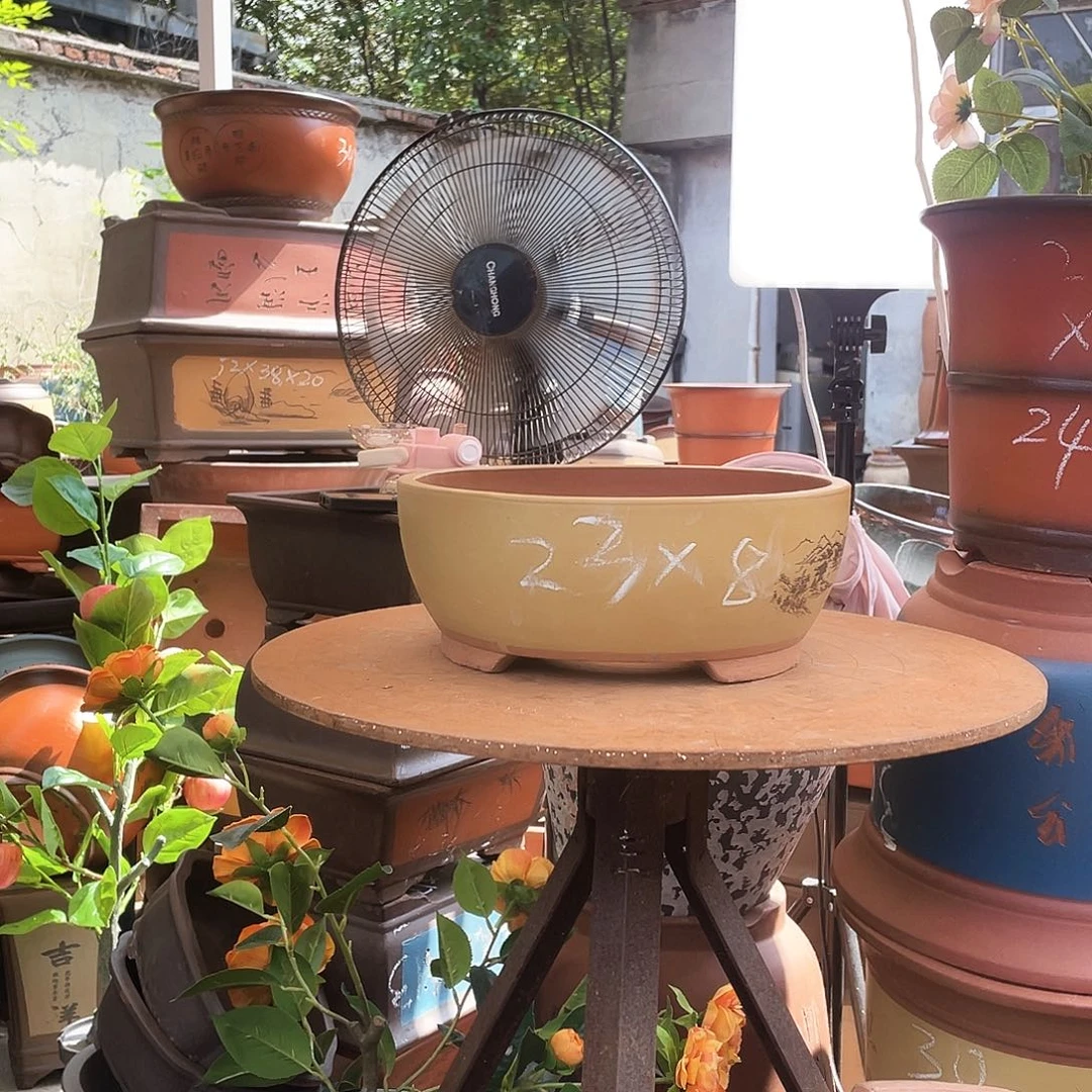 黄色江山如画小号花盆紫砂花盆