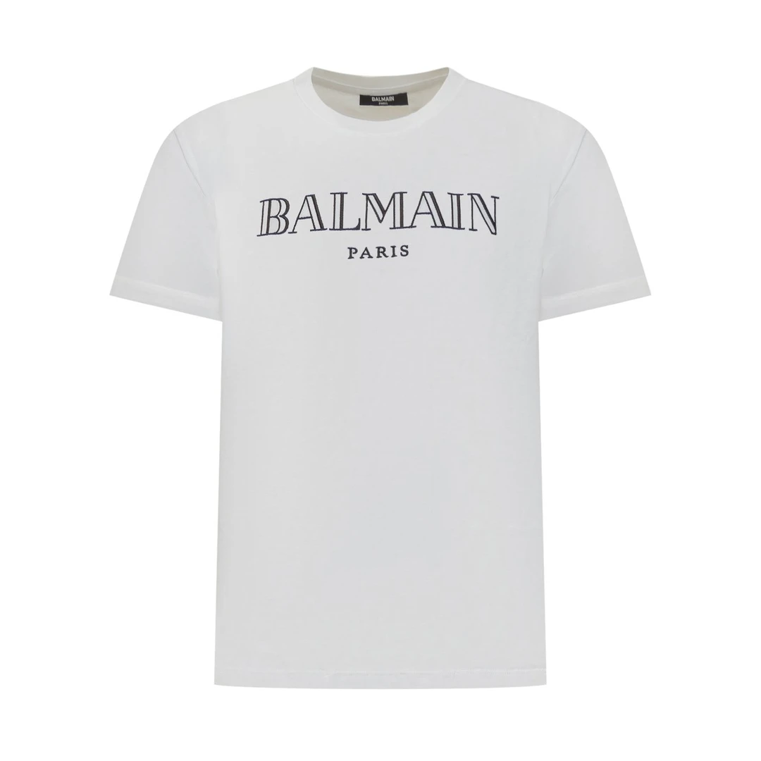 全新未使用 BALMAIN/巴尔曼 黑镂空字母圆领短袖T恤 白色