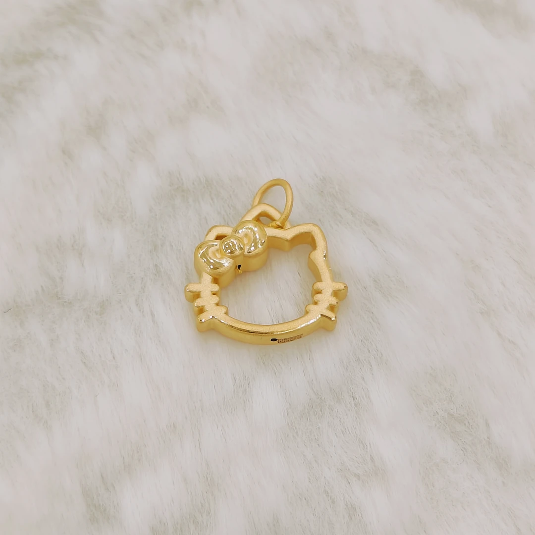 吉金珠宝 足金999镂空kitty猫头吊坠素金3D硬金转运珠手串