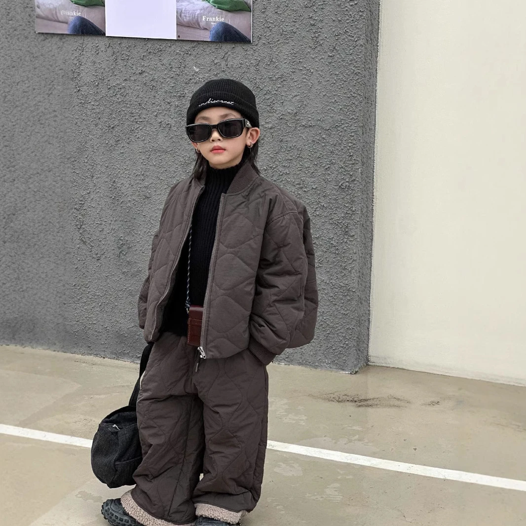 溯源2024年冬季加棉套装中童时尚百搭休闲组合韩版潮酷上衣裤