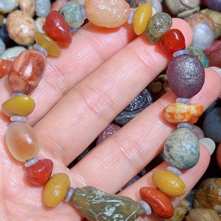 玛瑙/玉髓手链银S925镀金镶嵌北**青