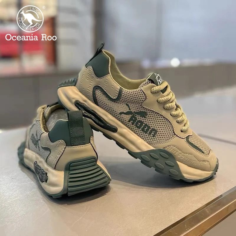 潮牌男鞋2025新款夏季厚底休闲阿甘工作鞋男士复古拼色透气老爹鞋