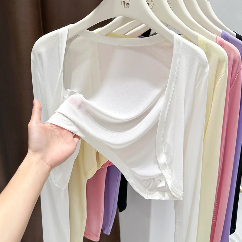 白色短款不规则网纱长袖开衫上衣女夏季爆款配裙子的外搭蕾丝罩衫