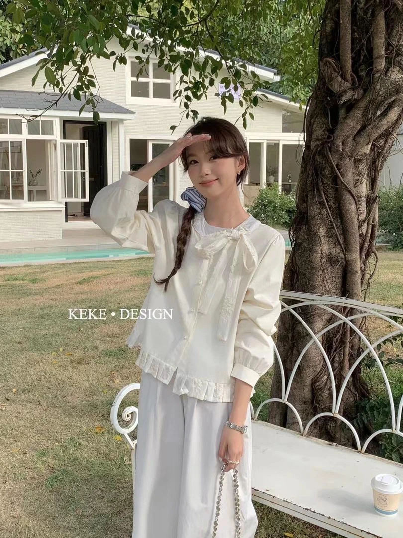 法夏尔严选可可家新款百搭工艺衬衫6751蕾丝气质衬衣长袖时尚韩版