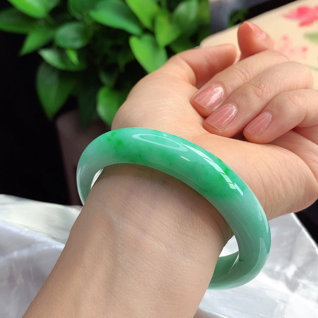 未镶嵌手镯翡翠57圈口辣绿花显眼包9号